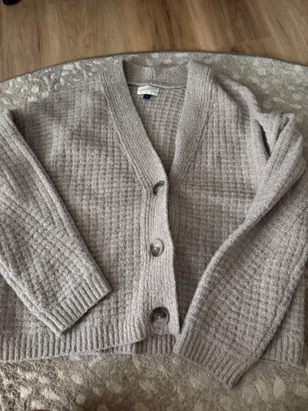 Universal Thread Taupe Waffle Knit Button-Front Cardigan